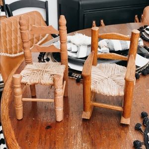 Set of 2 rattan doll chairs